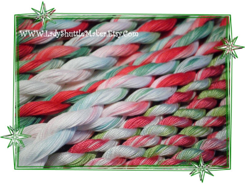 Holly Jolly CHRISTMAS Size 20  hand dyed TATTING crochet emroidery CQ cotton thread   6 cord