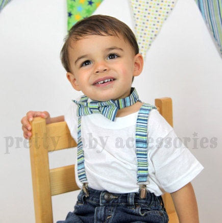 Blue & Green Striped Boys Bow Tie - Newborn, Toddler, Kids