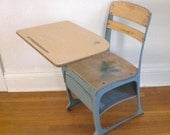 Vintage Child's School Desk and Chair Wood Metal Mid Century Envoy