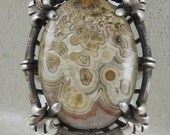 Big Arts and Crafts Era Sterling Crazy Lace Agate Ring Size 7