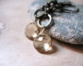 Champagne Citrine Coin, Brass Link Earrings