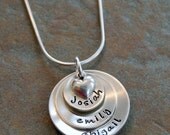 Custom Personalized Hand Stamped Cupped Three Layers of Love Mommy Name Necklace