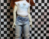 Work BLUE - Stretch Denim print leggings for Slim Tiny 27cm BJDs