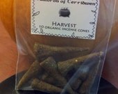 HARVEST INCENSE CONES - 10 artisan organic incense cones - Not Dipped In Oil - autumn, mabon, samhain - rich and complex, colorful scent
