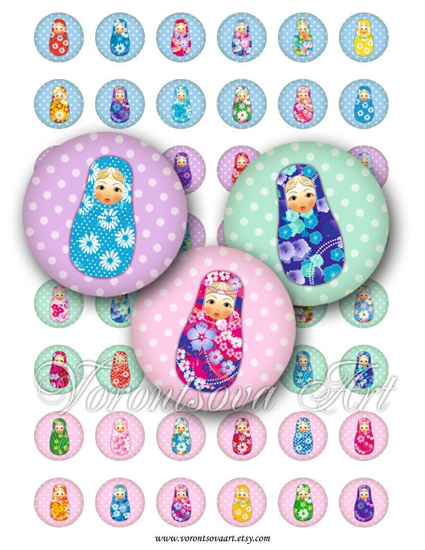 Floral Matryoshka Folk Bottlecap 1 inch Circle image Matrioshka Babushka Russian Dolls. Digital Collage Sheet Printable download 8256