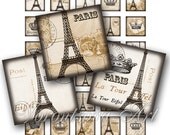 Paris Eiffel tower Vintage Crown sepia. 1x1 inch square tiles. Digital Collage Image sheet for scrabble tiles, resin pendants. 318