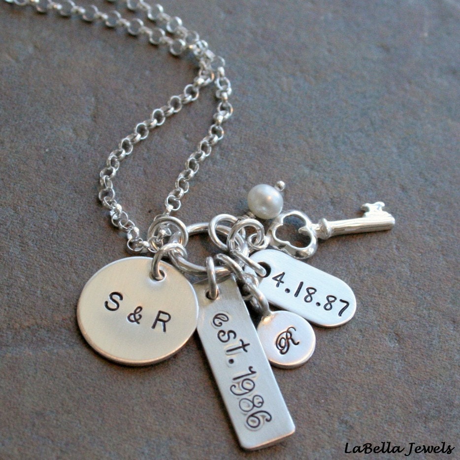 Custom Personalized Hand Stamped Day In History Family Mother's Necklace