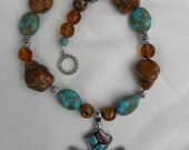 Cross Necklace Animal Print Mosaic Turquoise Brown Set
