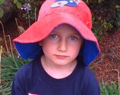 MEDIUM Corduroy Reversible Sun Hat w/ Applique- Red / Royal Blue