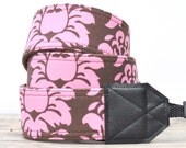 Cute Camera Strap - Pink and Brown Damask
