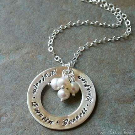 Personalized Hand Stamped Mother's Family Name Mine for Eternity Necklace