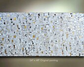 Original Abstract Painting Art Canvas Handpainted White oil Wall Decor Artwork Impasto Textured 48x24 Modern art Made to Order by OTO