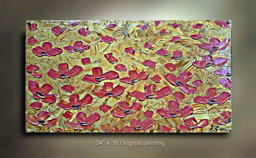 Original Abstract Art Landscape Flower Bloom Red Poppy painting great color 36x24 Modern Contemporary acrylic Painting by OTO