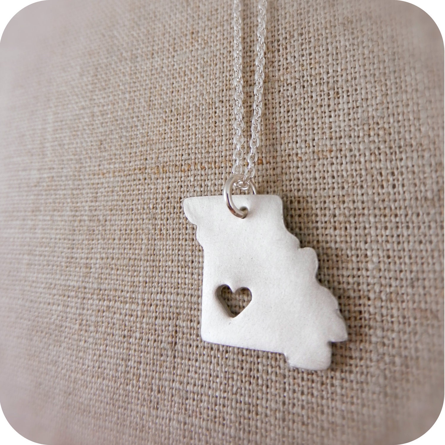 Missouri State Necklace with Heart Cutout