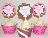 Personalized Peace Sign and Zebra Print Cupcake Kit Toppers Wrappers
