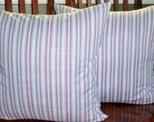 Decorative Throw Pillow Covers - Two 18 Inch Lavender Purple Stripe