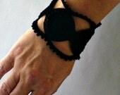 Irish Crochet Bracelet in Black with Medallions and Lace