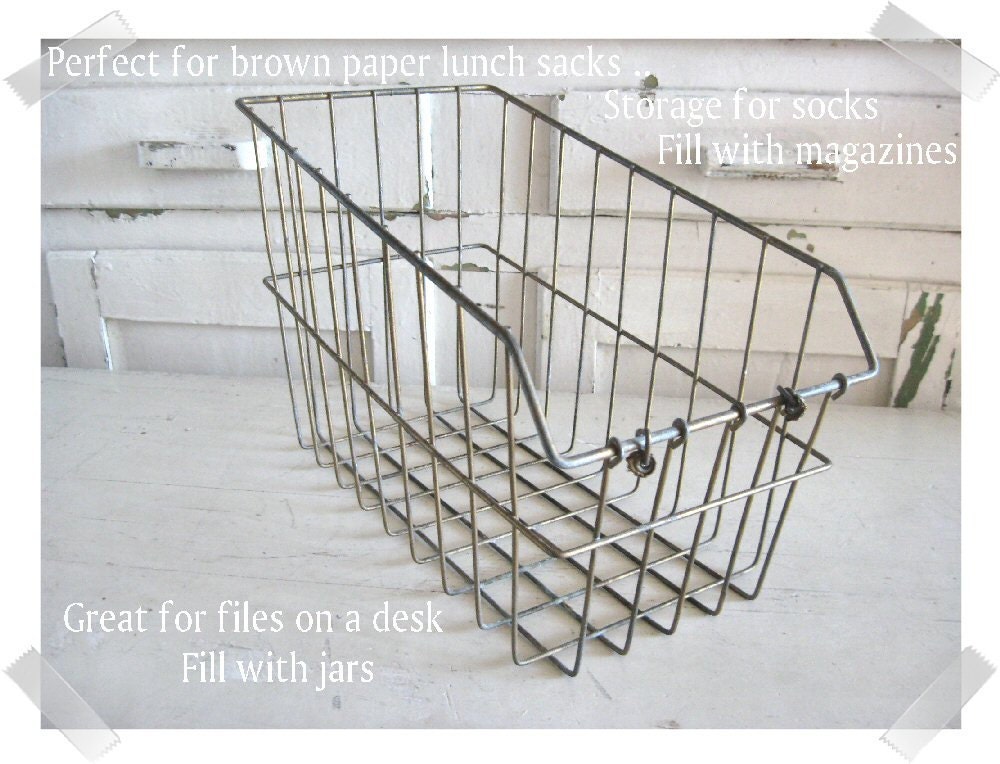 Vintage Wire Locker Basket .. Great Size and Shape