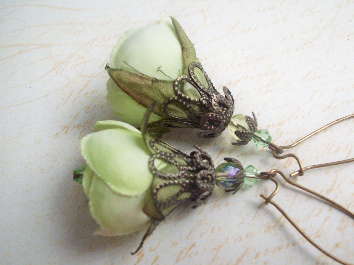 Romantic Silk Flower & Crystal Earrings - OurTimeJewelry