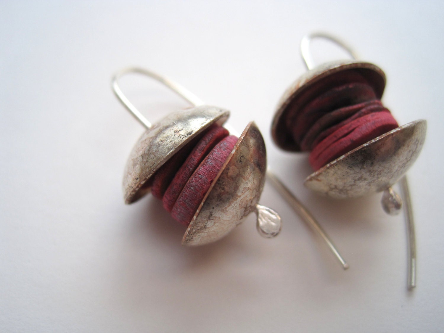 Red, Brass and Silver  Cup Earrings