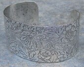 Cuff Bracelet Blank Antique Silver Etched Flower Design 1130