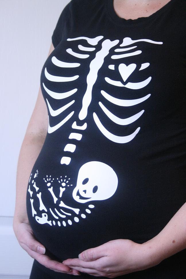 SALE Maternity Halloween Costume Iron On Pregnant Skeleton