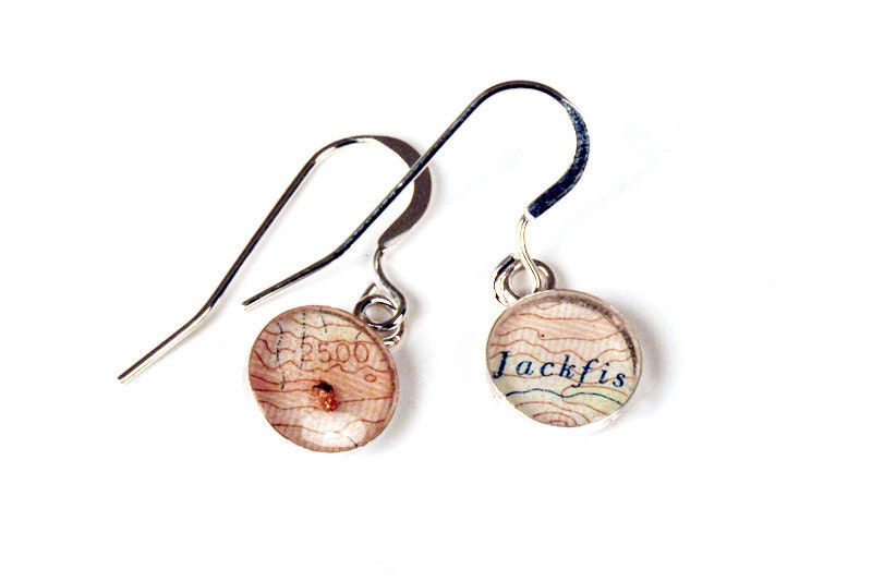 Earrings made from topographic maps of Northern Canada