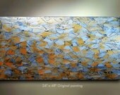 Original Abstract Silver Gold brown accent Texture Art painting great metallic 48x24 Modern acrylic Painting by OTO