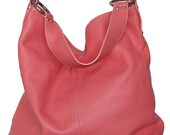 large leather tote in pink coral - roomy plush leather carry all LAST ONE