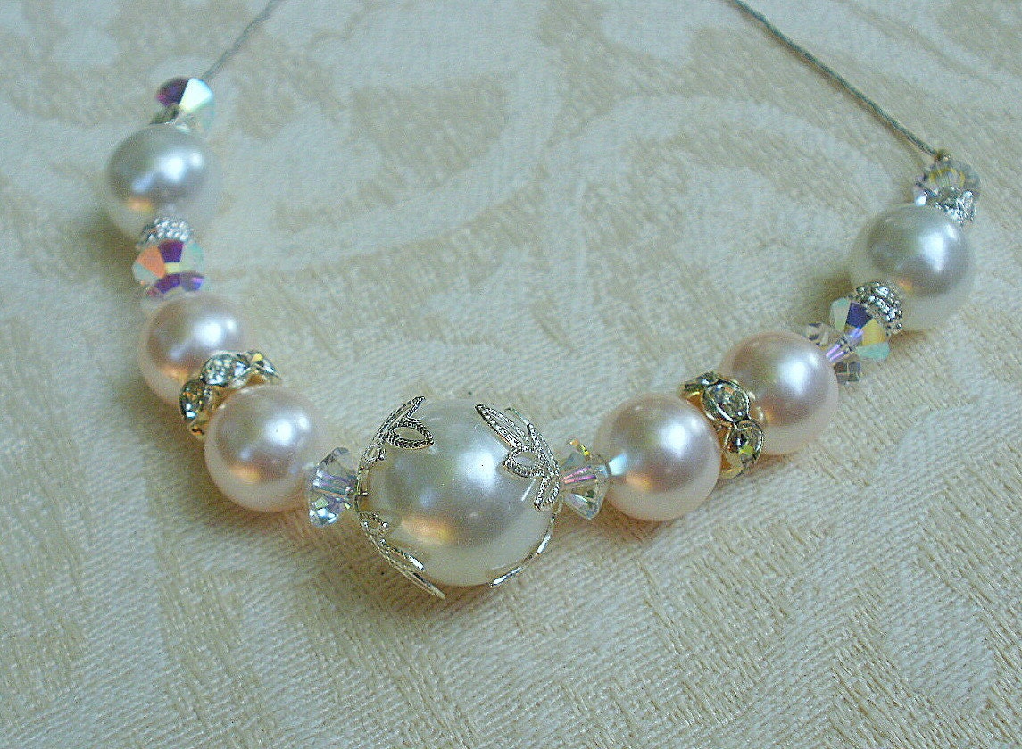 Pink and White Pearl  Bridal Necklace