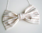 SALE Bow tie necklace - wooden print fabric bow pendant with silver chain 20" Pastel woodland
