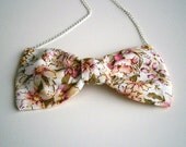 Bow tie pendant - fabric bow pendant with silver chain 20" - Flower print
