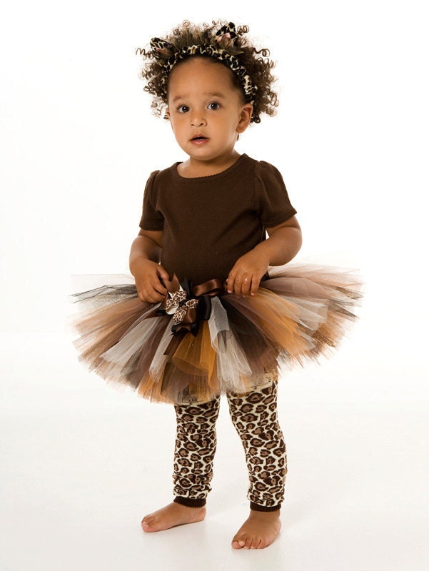 Tutu Skirt - Leopard Cheetah Cat Halloween or Birthday Costume - Brown & Black - Fancy Feline - 12 Month to 2 Toddler Girl Il_170x135