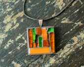 Dynamic Duo Orange and Lime Mosaic Pendant