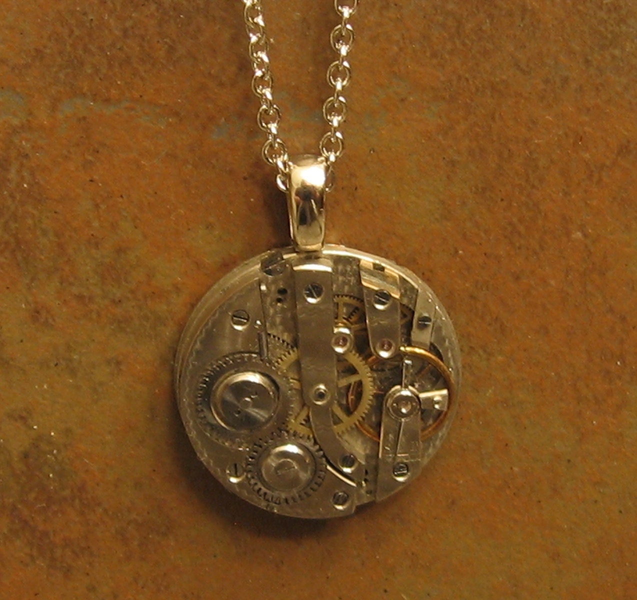 Steampunk Necklace - Stunning 99 year old 7 jeweled Silver Pocket Watch - Guilloche Etched pattern -
