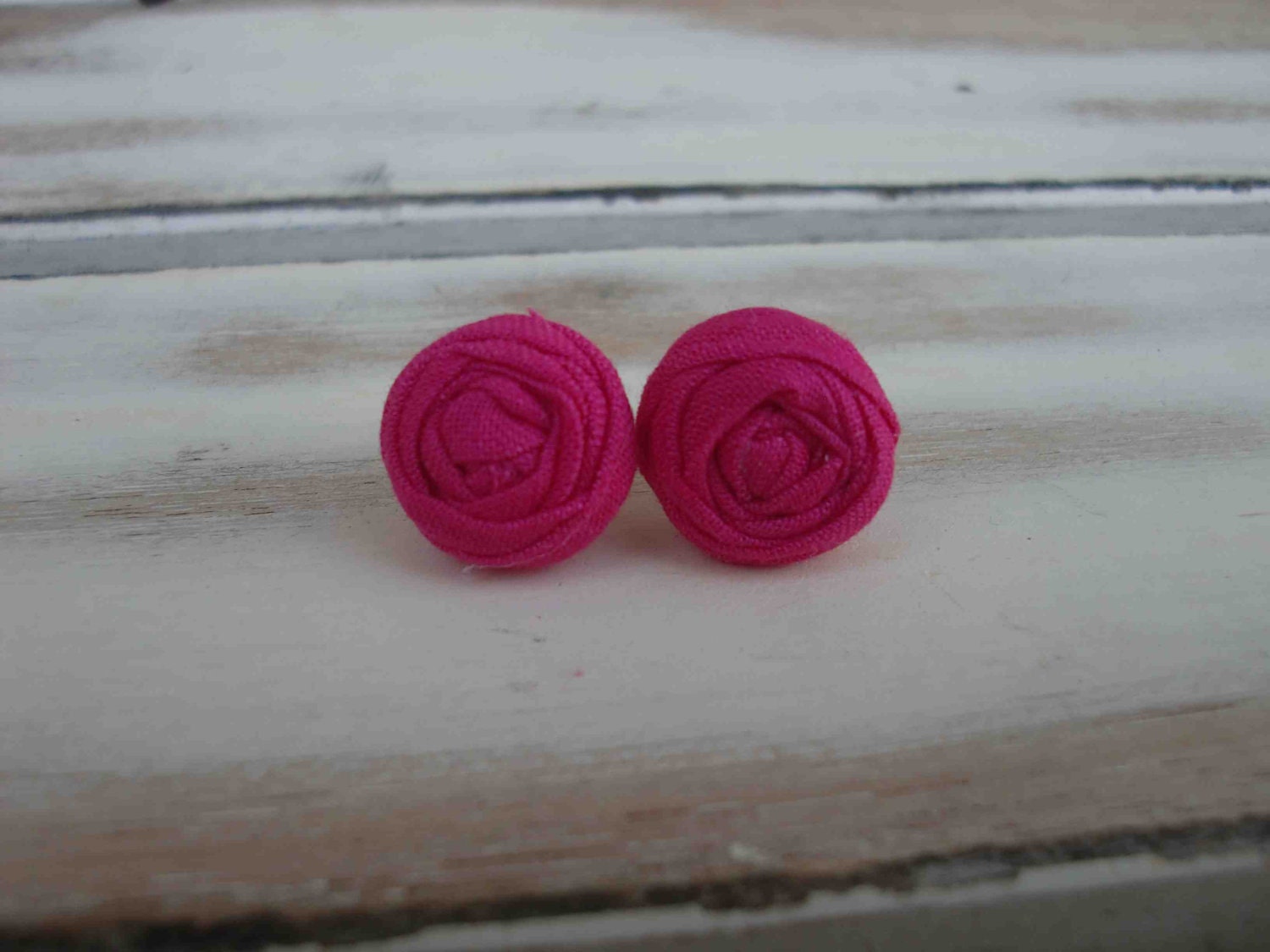 Flamingo tiny fabric rosette earrings