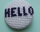 Cross-stitch Hello Button Badge - For people too shy to say it