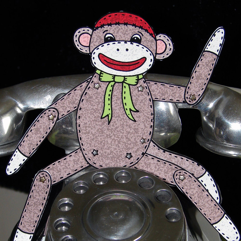 Original Fully Assembled Articutlated Sock Monkey Sam Paper Doll