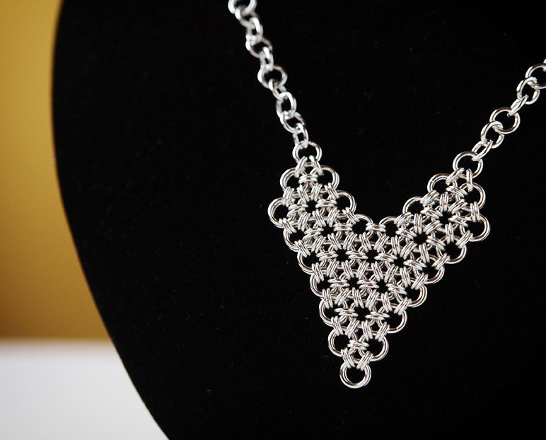 Heart  sterling silver necklace chainmaille - sterling silver necklace pendant
