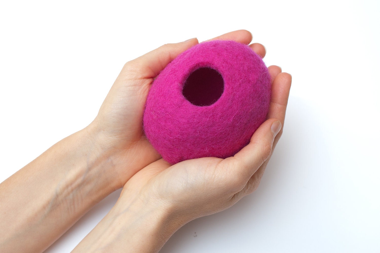 Hanging Nest, Playful Unique Storage Pod, Felted Wool, Hot Pink
