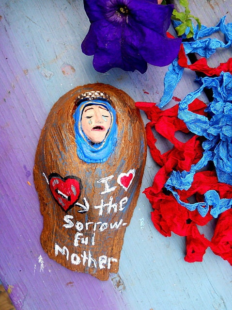 Our Sorrowful Mother Mater Dolorosa Wood Knot and Clay Original Free Shipping US and Canada