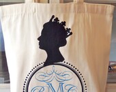 1  Canvas Tote Bag - Monogrammed Tote Bag  - Queen Brooch -  Market Bag