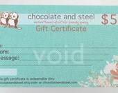 Gift Certificate (50 dollar value) by Chocolate and Steel
