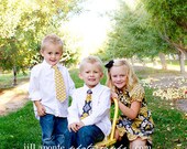 Brother and Sister Matching Combo- Yellow and Gray - Girl's Boutique Peasant Dress and Boy's Necktie