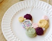ANNABELLE -  yellow, pink, plum and sage rosette bib statement necklace