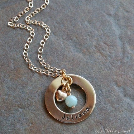 Personalized Hand Stamped Mother'sGold Filled Petite Eternity Necklace - Names and Birthstones for Mom