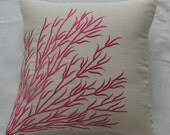 off white throw pillow pink coral branch embroidery 18 inch cushion cover