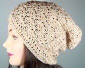 Slouchy Beanie, Slouch Hat in Organic Cotton, Beige