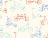 1 fat quarter Sarah Jane CHILDREN AT PLAY  Fabric - On the Go Bicycle Aqua, Modern Fabric