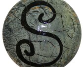 Reserve listing for Emily Walker -5 Gray Black and Orange Crackle Wine Stopper with initials